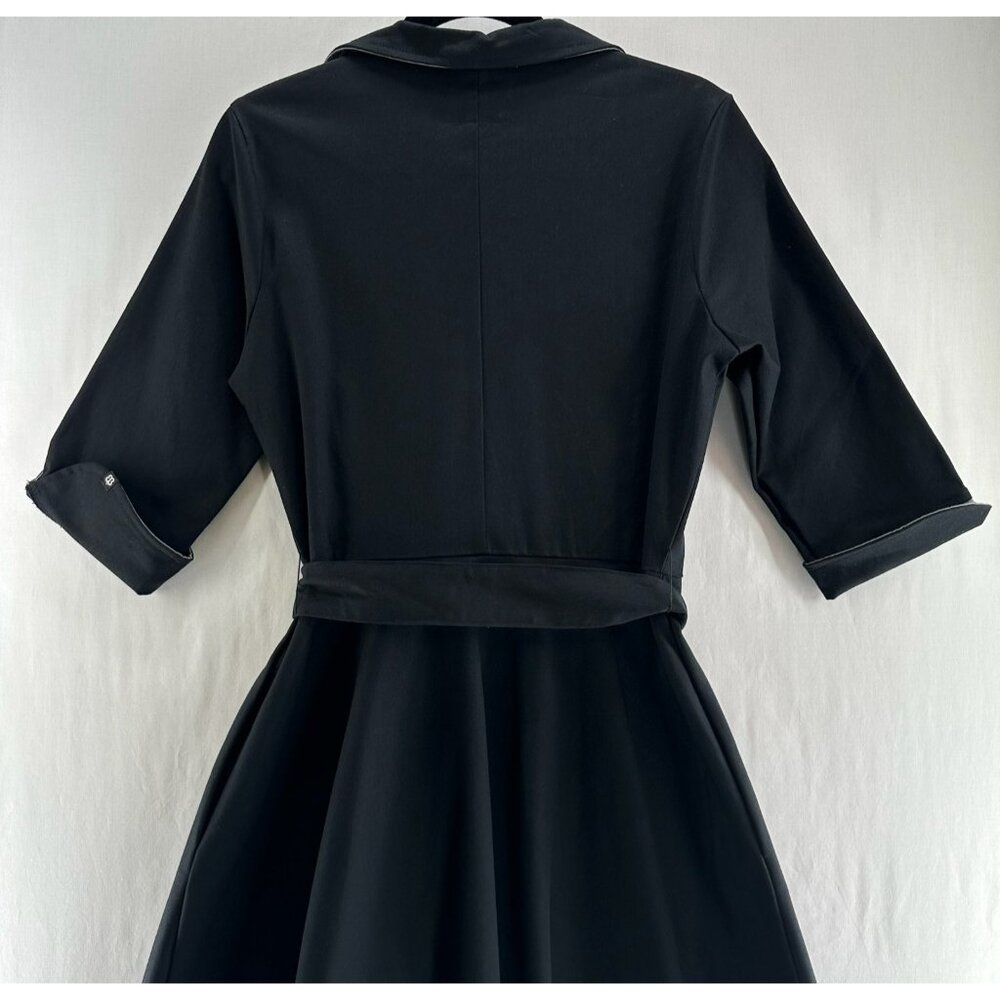 Betabrand Wrap Jacket Dress Womens M Trench Coat Pockets Belted 3/4 Sleeve Black - Picture 13 of 13